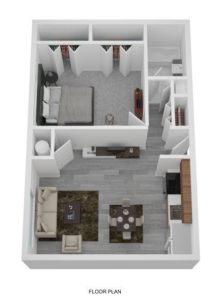 Floor plan for 1 bed, 1 bath, 581 sqft